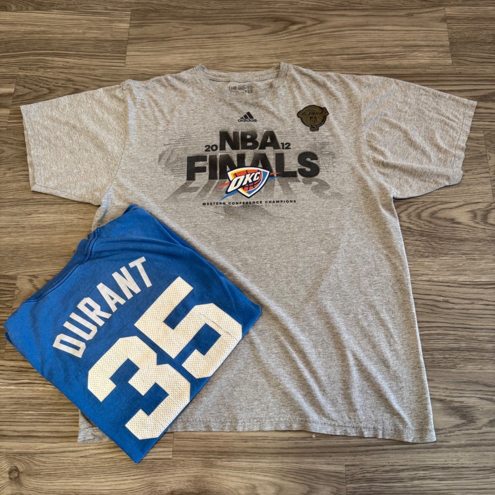 Vintage Y2K Adidas OKC Thunder 2012 NBA Finals & Kevin Durant Shirt Bundle Large